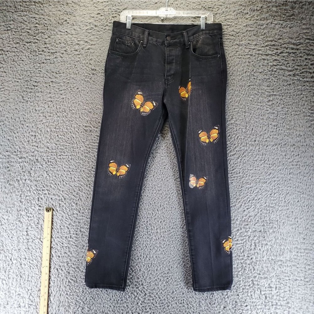 Mnml Jeans Womens Size 32 Black Monarch Butterfly Button Fly Denim